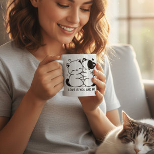 Söta Kawaii Katter Som Kramar Kärlek Är Du Och Jag Kaffemugg