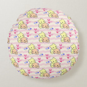 Söta Kawaii Kattungar Rosa Pastell Dekorativ Rund Kudde