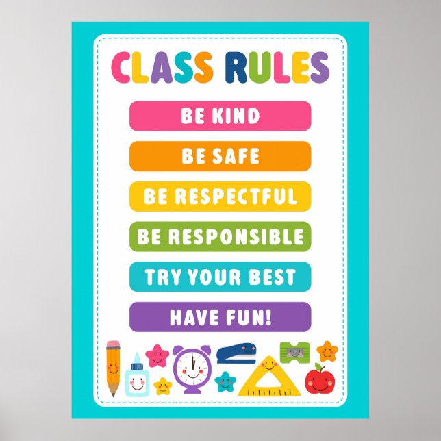 Söta Kawaii Klassrumsregler Poster (Framsidan)