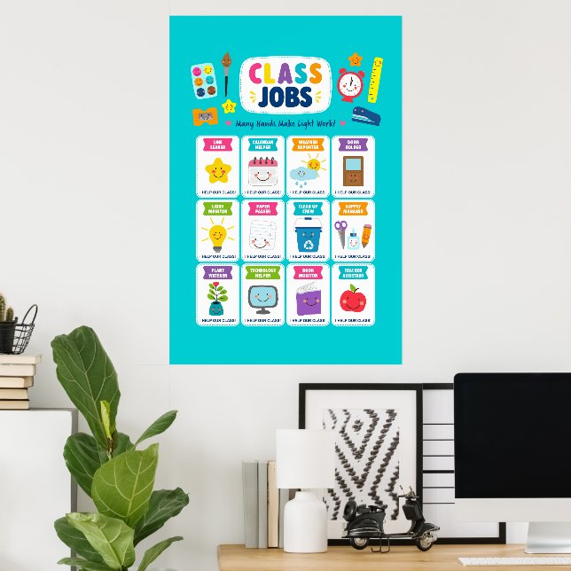 Söta Kawaii-klassuppdrag Poster (Hemmakontoret)