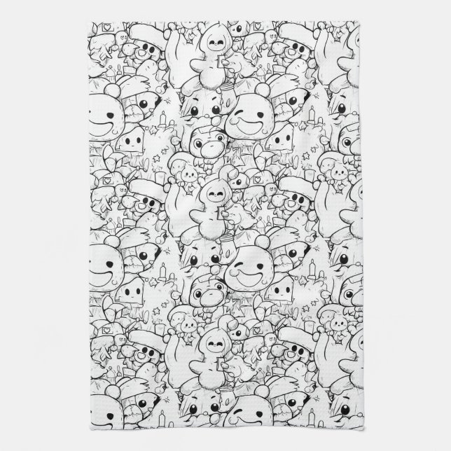 Söta Kawaii-klippfigurer (1) Kökshandduk (Vertikal)