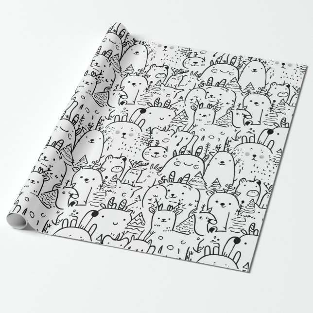 Söta Kawaii-klippfigurer (2) Presentpapper (Utrullad)