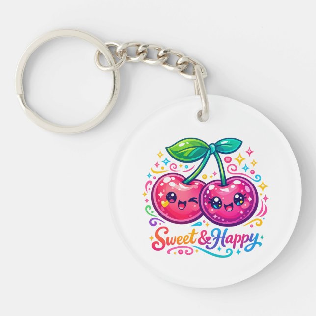Söta Kawaii Körsbär Runda Nyckelringar (Framsidan)