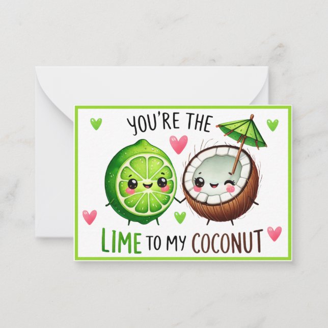 Söta Kawaii Limefrukter och Kokosnöt Anteckningskort (Framsida)