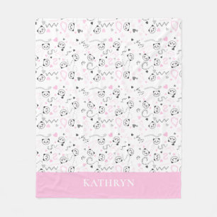 Söta kawaii panda rosa grått-hjärtan Flicka Fleecefilt