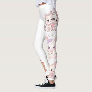 Söta Kawaii Pastell Djur Vänner Mönster Leggings