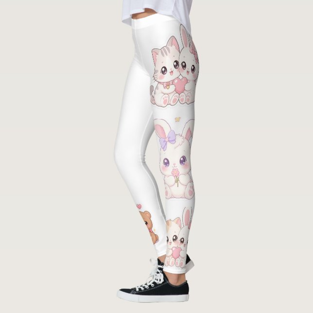 Söta Kawaii Pastell Djur Vänner Mönster Leggings (Vänster)