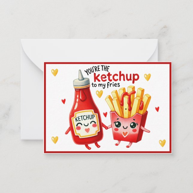 Söta Kawaii pommes frites och ketchup Anteckningskort (Framsida)