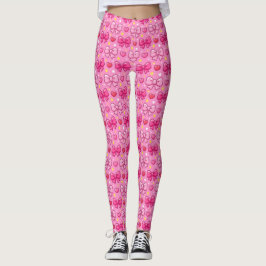 Söta Kawaii Rosa Slingor Tjejaktigt Leggings