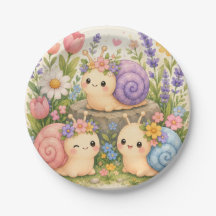 Söta kawaii sniglar med blommor