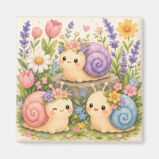 Söta kawaii sniglar med blommor magnet