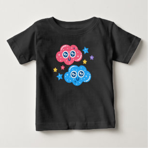 Söta Kawaii Stjärniga Moln – Pastell Färg Cartoon T Shirt