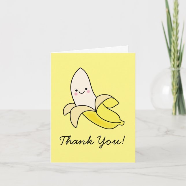 Söta Kawaii Tack Kort för Barn med Banana Tema (Framsida)