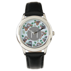 Söta kinesiska pandor Mönster Monogram Armbandsur