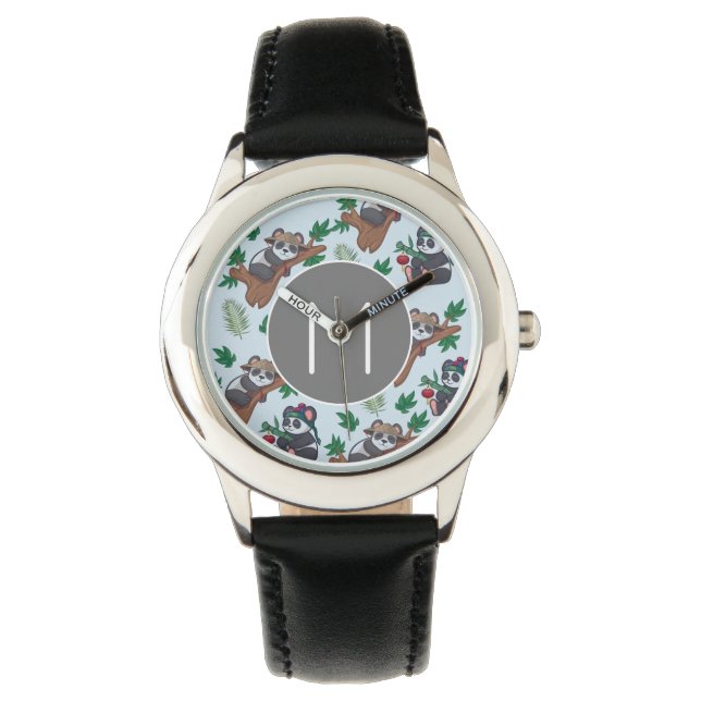 Söta kinesiska pandor Mönster Monogram Armbandsur (Framsida)