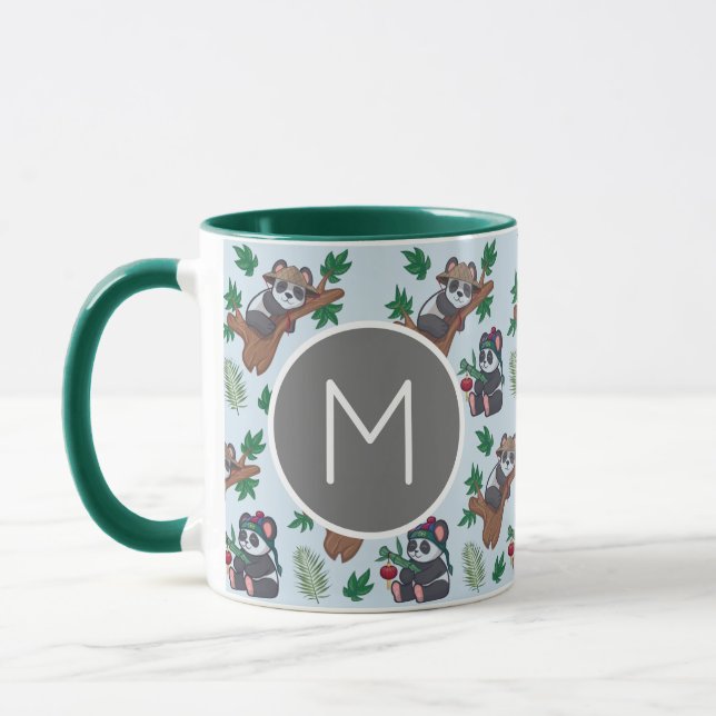 Söta kinesiska pandor Mönster monogram Mugg (Vänster)