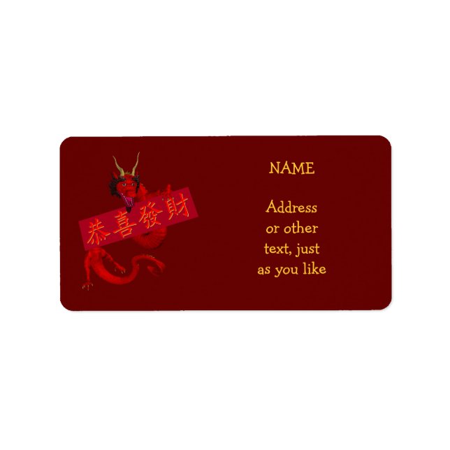 Söta kinesiska röda draken adressetikett (Framsidan)