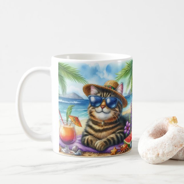 Söta Kitty och Cocktail Strand Tid Kaffemugg (Med munk)