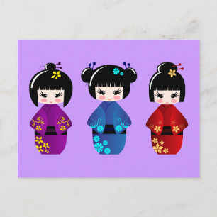 Söta kokeshi-dockor seriefigur vykort