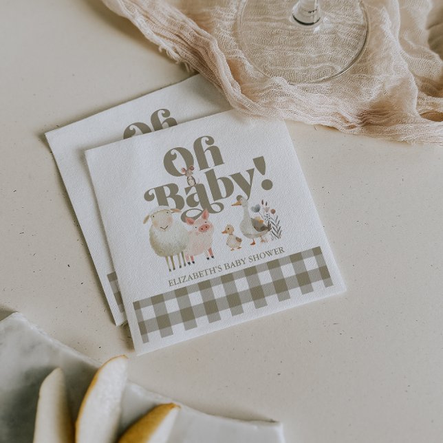 Söta Könsneutrala Baby Gårdsdjur Baby Shower Pappersservett (Cute Gender Neutral Baby Farm Animals Baby Shower Napkins)