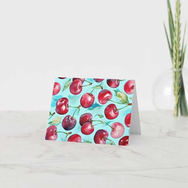 Söta körsbär: färglöst vattenfärgskörsbärsverk tack kort (Framsida)
