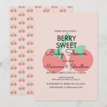 Söta körsbär frukt rosa baby shower inbjudan