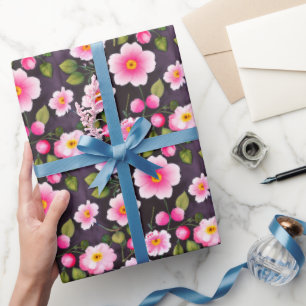 Söta körsbärsblommor röda, blå, gula presentpapper