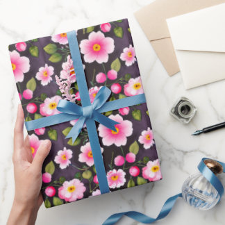 Söta körsbärsblommor röda, blå, gula presentpapper
