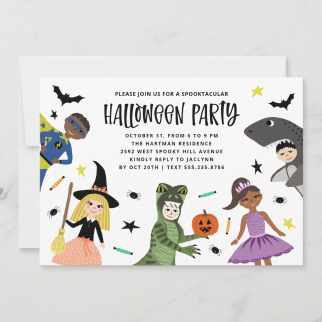 Söta kostymer modern Halloween-festinvitation Inbjudningar (Framsida)