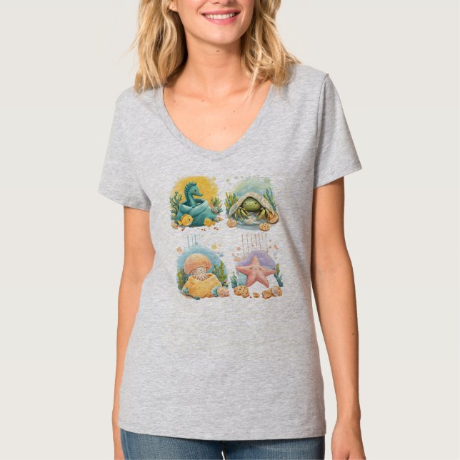 Söta kräftdjur vid läggdags t shirt (Framsida)