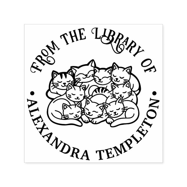 Söta kramande sovande katter Biblioteksboknamn Självfärgande Stämpel (Design)