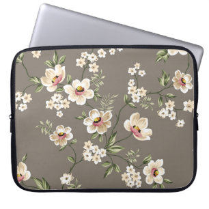 Söta krämblommor med grönt löv mönster på br laptop fodral