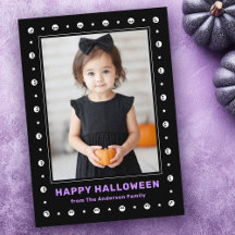 Söta kranier och stjärnor kantar svart Halloween-f