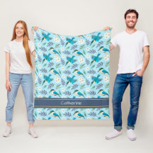 Söta kungsfiskare Fåglar Blommig Mönster Blå Namn