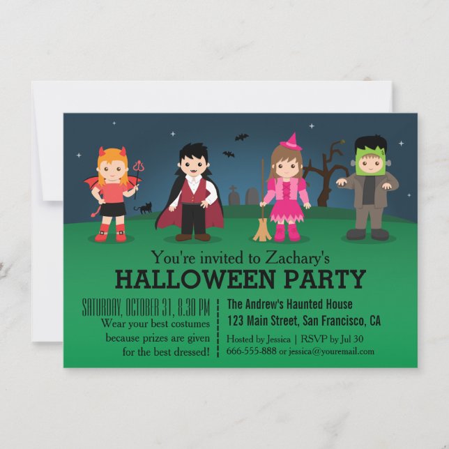 Söta kusliga monster Halloweenfest Inbjudningar (Framsida)