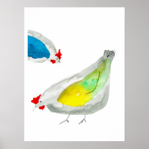 Söta kycklingar akvarell konst poster