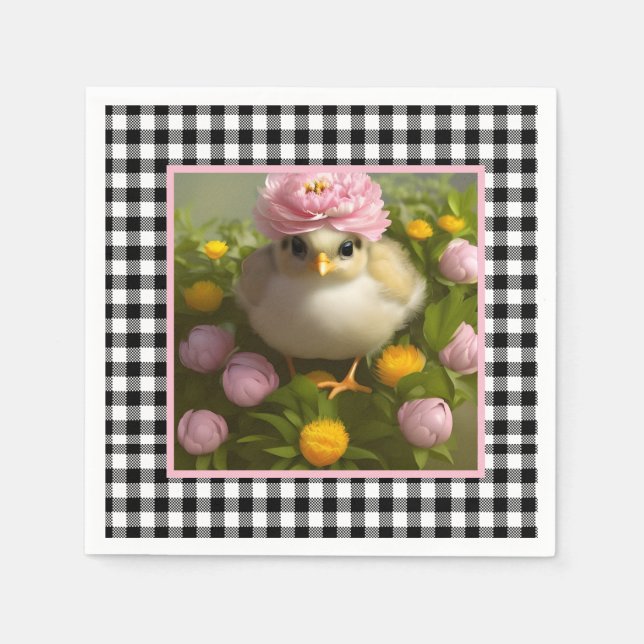 Söta kycklingar och blommor påsk    pappersservett (Framsidan)