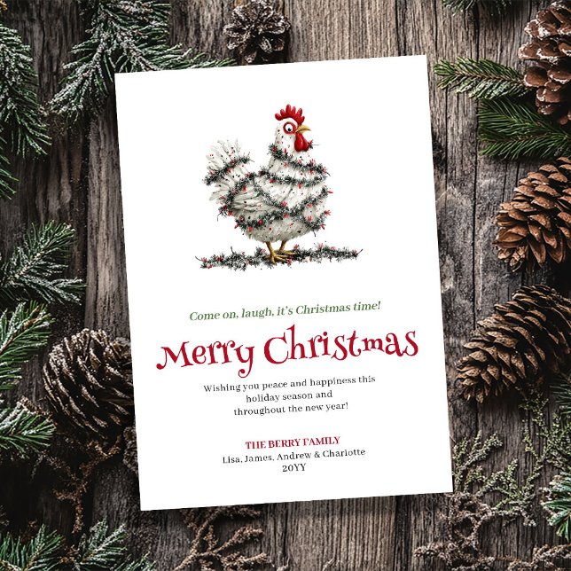 Söta kycklingar Rolig akvarell julhälsning Julkort (Cute Chickens Funny Watercolor Christmas Greeting)