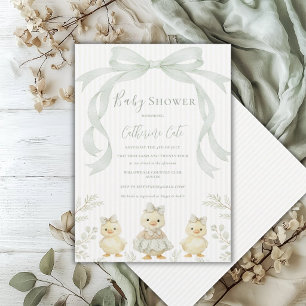 Söta kycklingar Sagegrön band vintage baby shower Inbjudningar