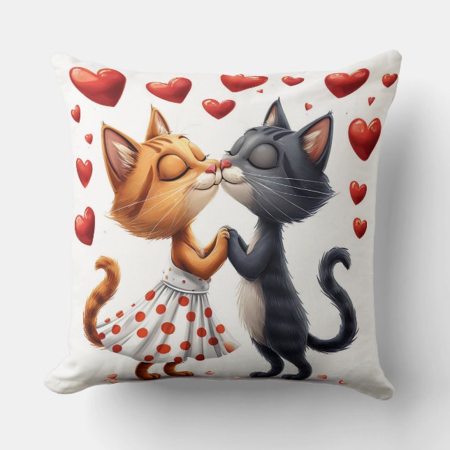 Söta Kyssande Katter Romantisk Kärlek Mysig Kudde (Framsida)