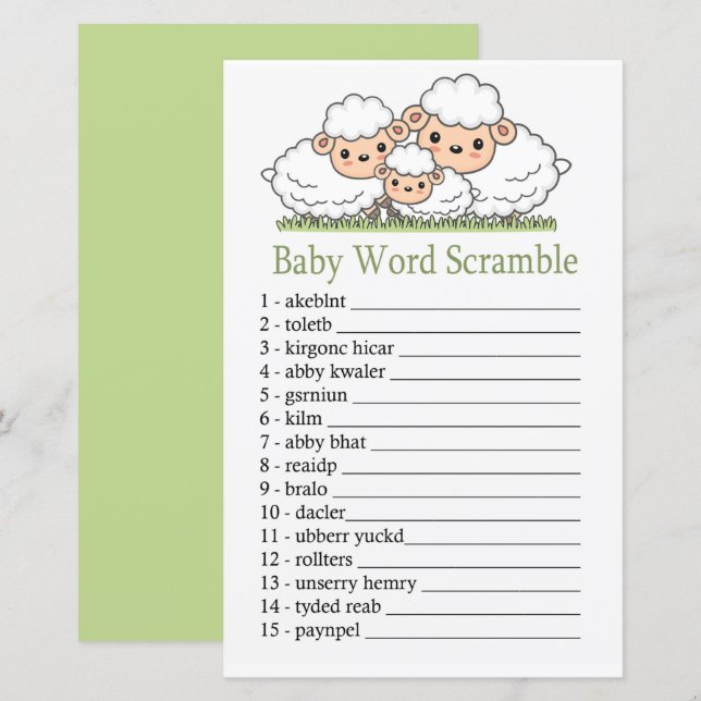 Söta lamm Baby ordsallad spel (Fram/baksida)