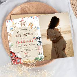 Söta lantdjurs gård baby shower foto inbjudningar