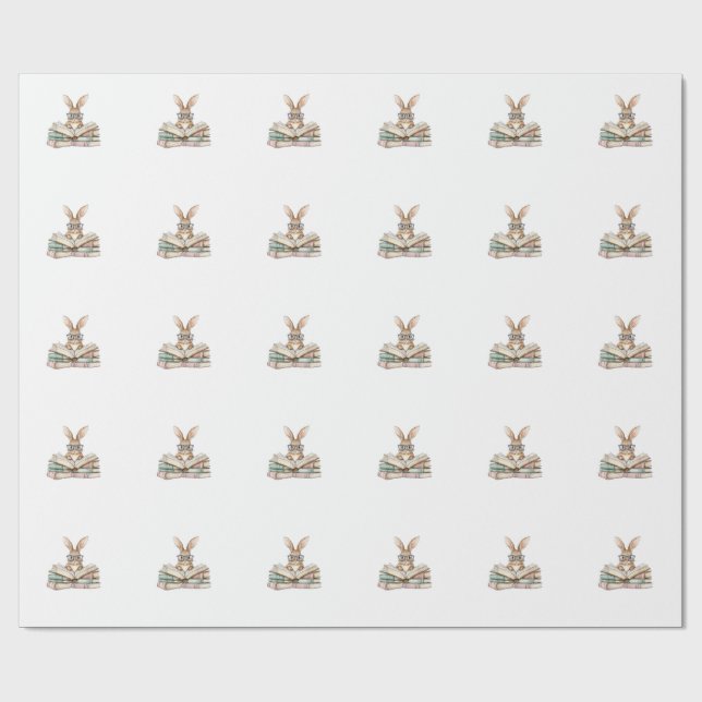 Söta Läsning Kanin Glasögon Böcker Bokmask Läsare  Presentpapper (Platt)