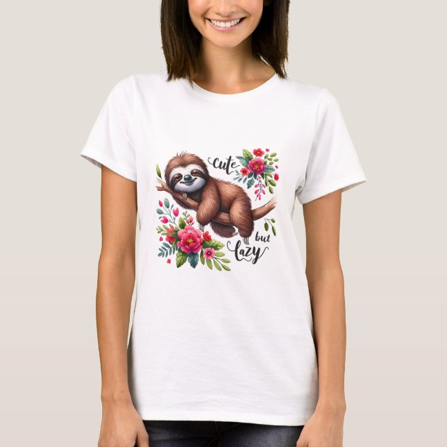 Söta Late Trögdjur Blommor T Shirt (Framsida)