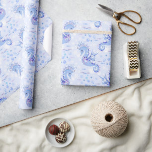 Söta Lavender Blue Seahorse Nautical Ocean Presentpapper