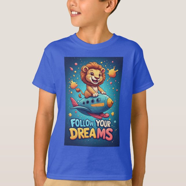 Söta Lejon Flygplansäventyr Barn Grafisk  ✈ T Shirt (Framsida)