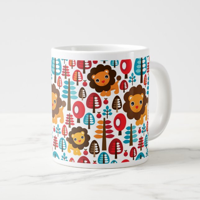 Söta Lejonare barnillustration Jumbo Mugg (Framsida höger)