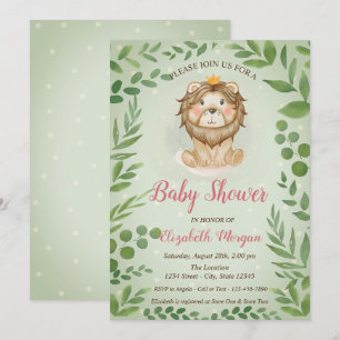 Söta lejonblad, Blå prickar Baby Shower Inbjudningar