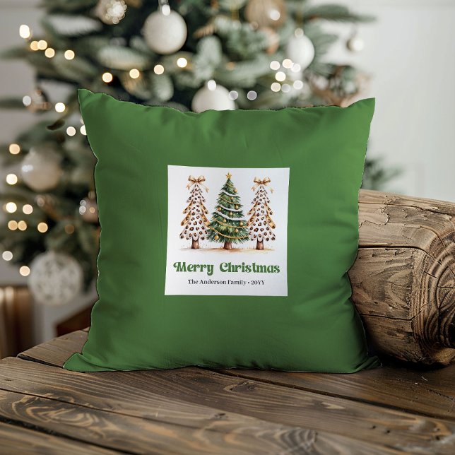 Söta Lekfulla julgranar Kudde Anpassat Namn (Sweet Playful christmas trees Pillow Custom Name)