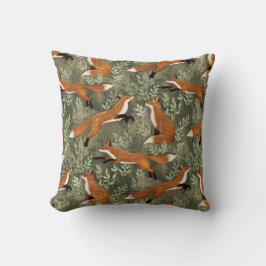 Söta lekfulla rävar i Rust Brown på Oliv grönt Kudde